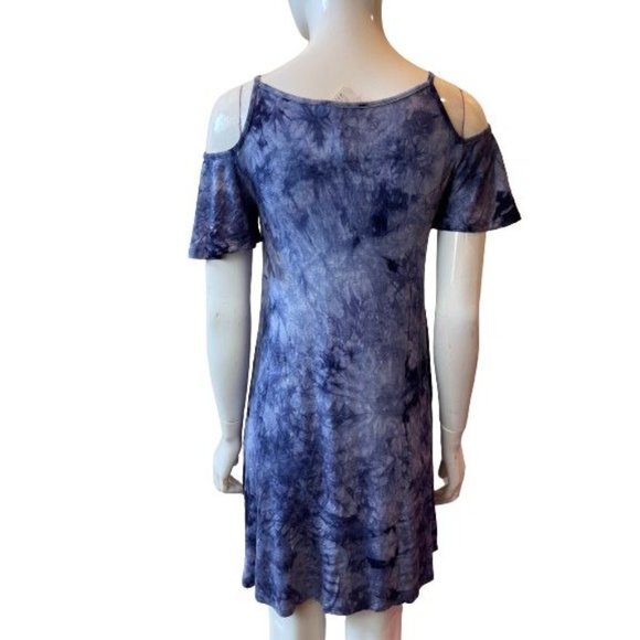 NWT Penelope Tree Womens Shift Dress Tie Dye Round Neck Short Sleeve Navy SZ 12 - Picture 2 of 9